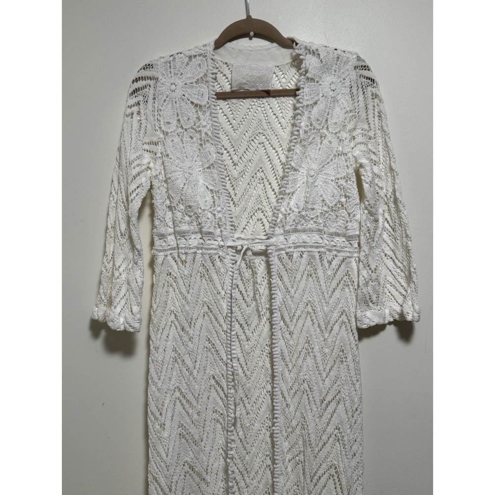 TEMPTATION POSITANO Lace Embroidered Crochet Long Open Dress Coverup Sz M - Picture 2 of 7